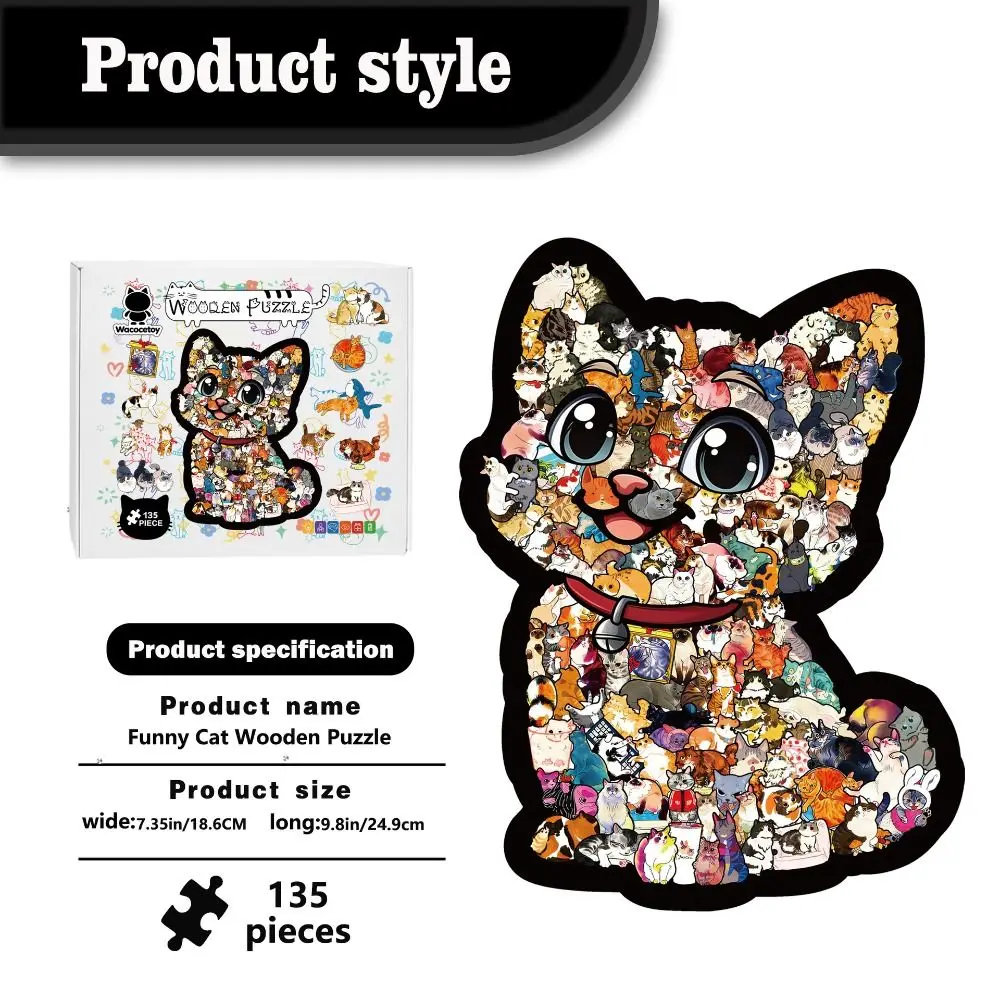 

Набор из 135 деталей: пазл в форме кошки в цветах Моранди, маленькие украшения-пазлы в виде кошек, милые фигурки кошек, вырезанные из бумаги элементы пазла