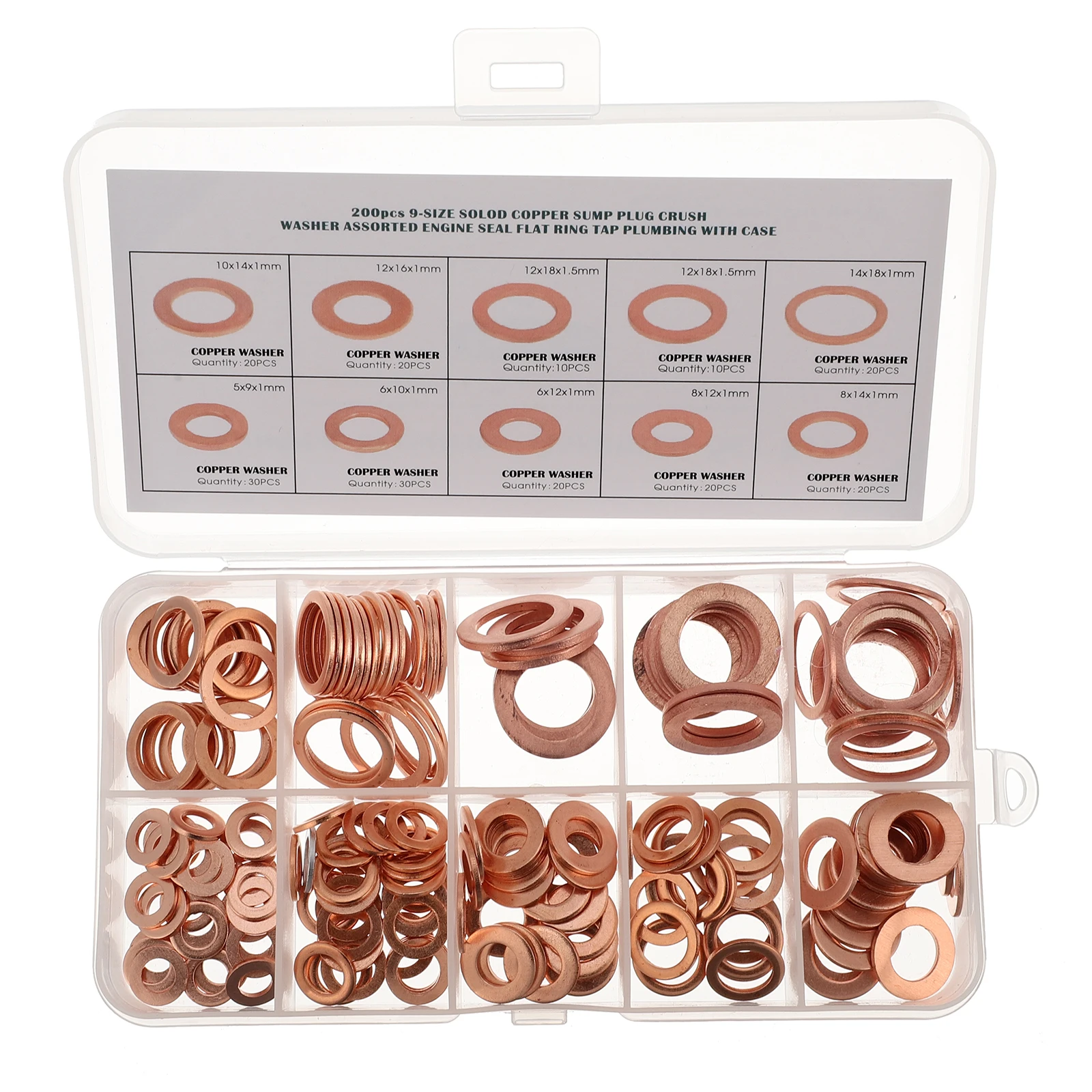 

200pcs Copper Washers Gaskets Flat Ring Sealing Nonmagnetic Conductive Corrosion Resistant Water Valves Thickness Metal