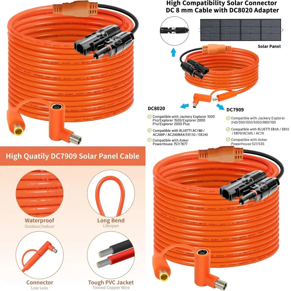 

8mm DC Adapter Cable 30T, 12AWG & 14AWG Tinned Copper Wire, Compatible with DC7909 to DC8020, Heavy-Duty Charging Cable for RV,