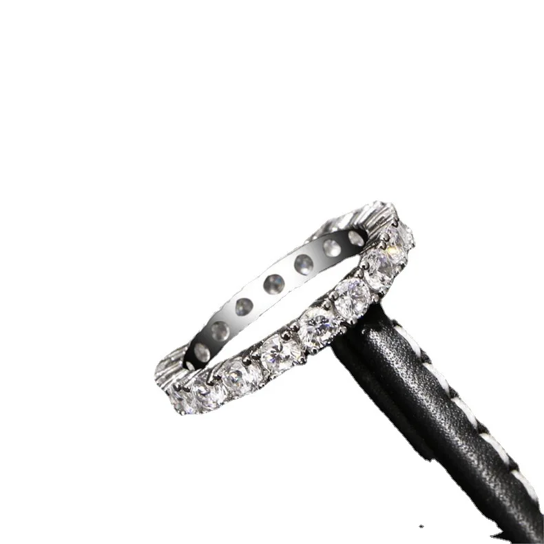 S925 Sterling Silver Ring Fashion Single Row Full Diamond Ring Women s Personality Round Ring Hot Sale Trendy Jewelry Gift