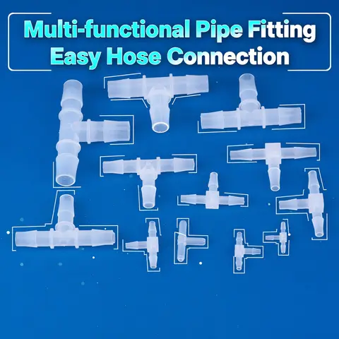 Plastic Pipe Fitting 1.6mm - 14.2mm Pagoda Barb Equal 3 Way Tee Type Fish Tank PP Insert Hose Connector for Home Garden