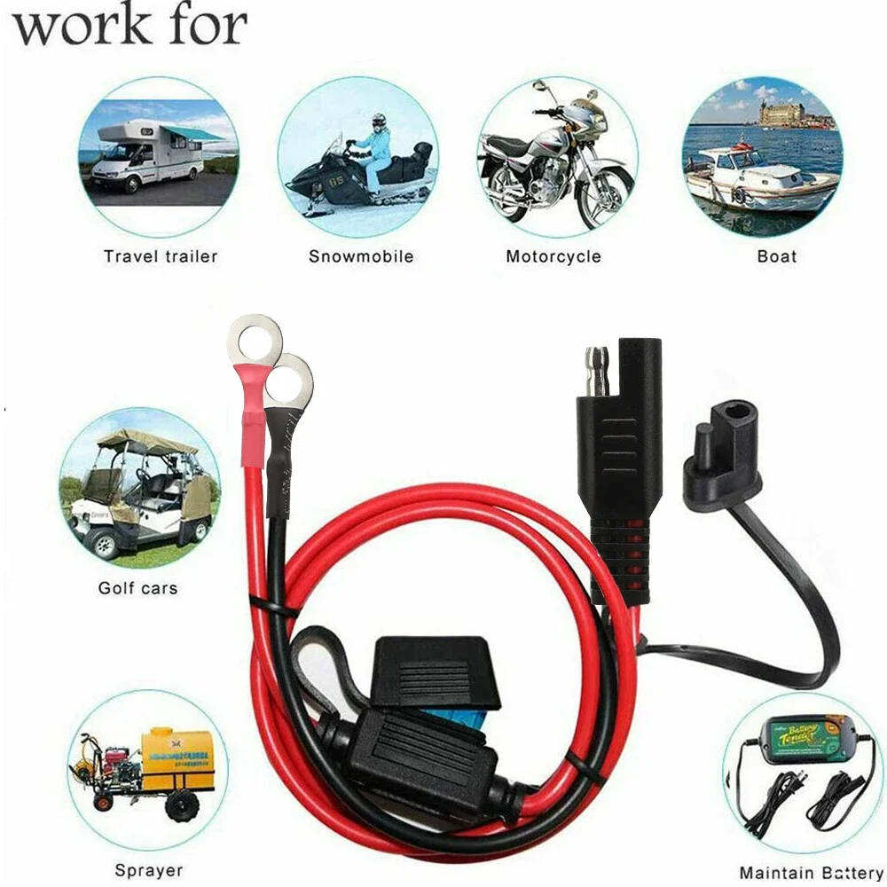 12V Charger Cable 16AWG Ring Terminal SAE to O Ring Connecters Extension Cord Cable Connector for Battery Charger/Maintainer