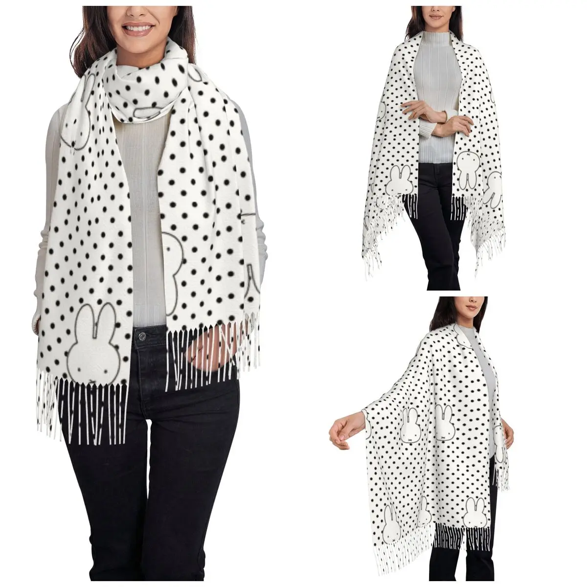 Cartoon Bunny Miffyy Shawls Wraps Women Winter Warm Long Soft Scarf Pashmina Tassel Scarves