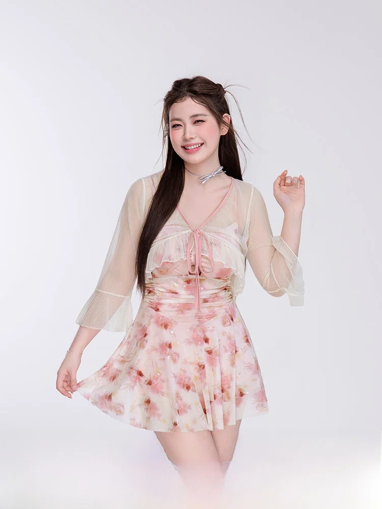 

Agliondy plus Size Swimsuit Women's Hot Spring Suitable Slimming High Elastici Long Sve Casual Swimwear