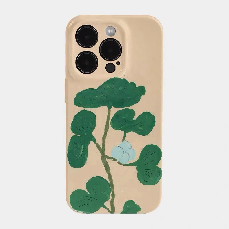 

Ins Green Twig Oil Painting Phone Case for IPHONE 17 Air 16E 15 PROMAX 14 Plus 13 12 MINI 11 PRO 16Plus XR Acrylic Phone Cover