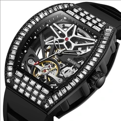 MUSANFIGO wine barrel shaped fully automatic mechanical watch men's hollowed out diamond inlaid watch waterproof night light tre