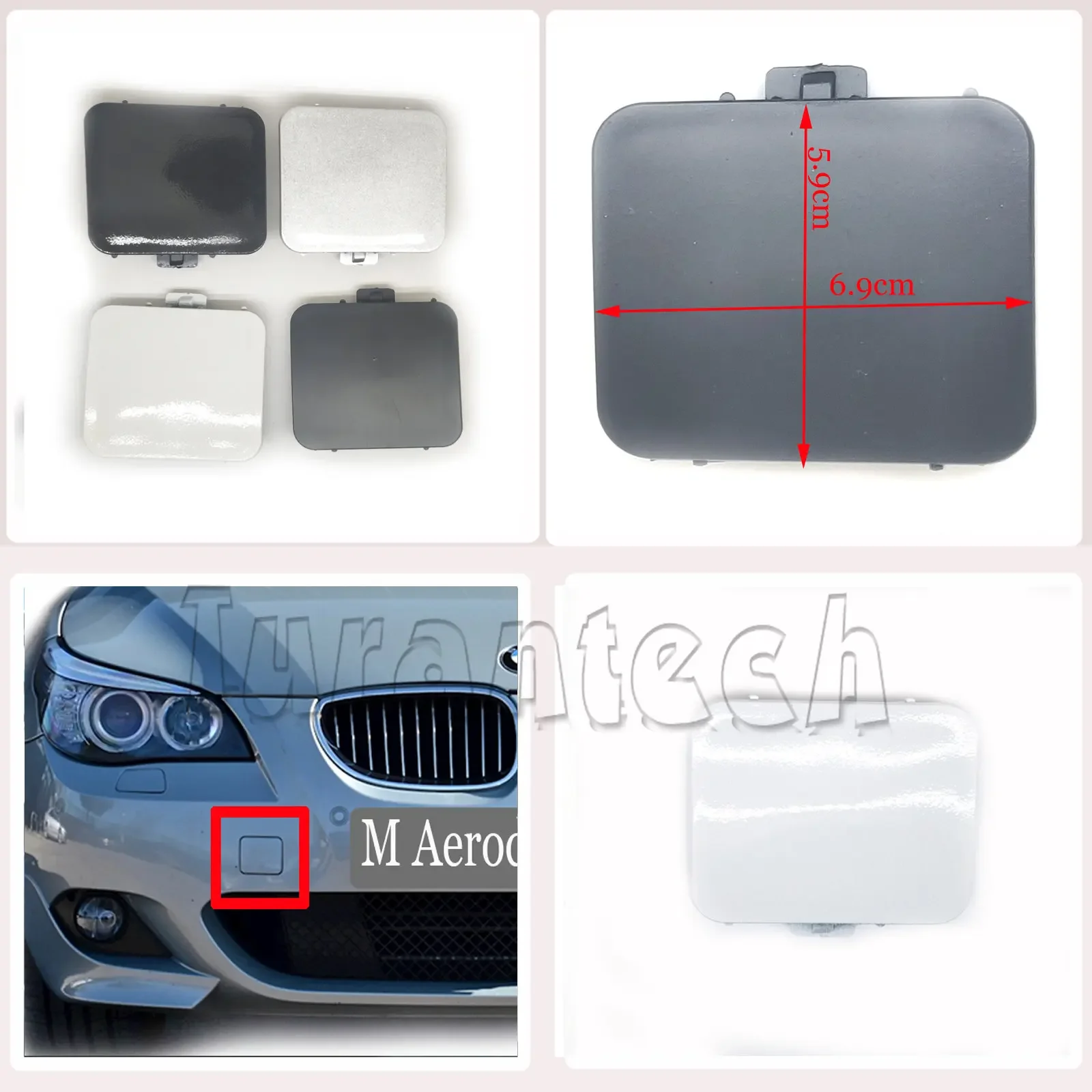 Front TOW COVER for 04-09 BMW 5 series M-Sport E60 Sedan E61 Wagon 520i 528xi 535i 550i 530xi 535d 540i 530i 530x Hook Eye