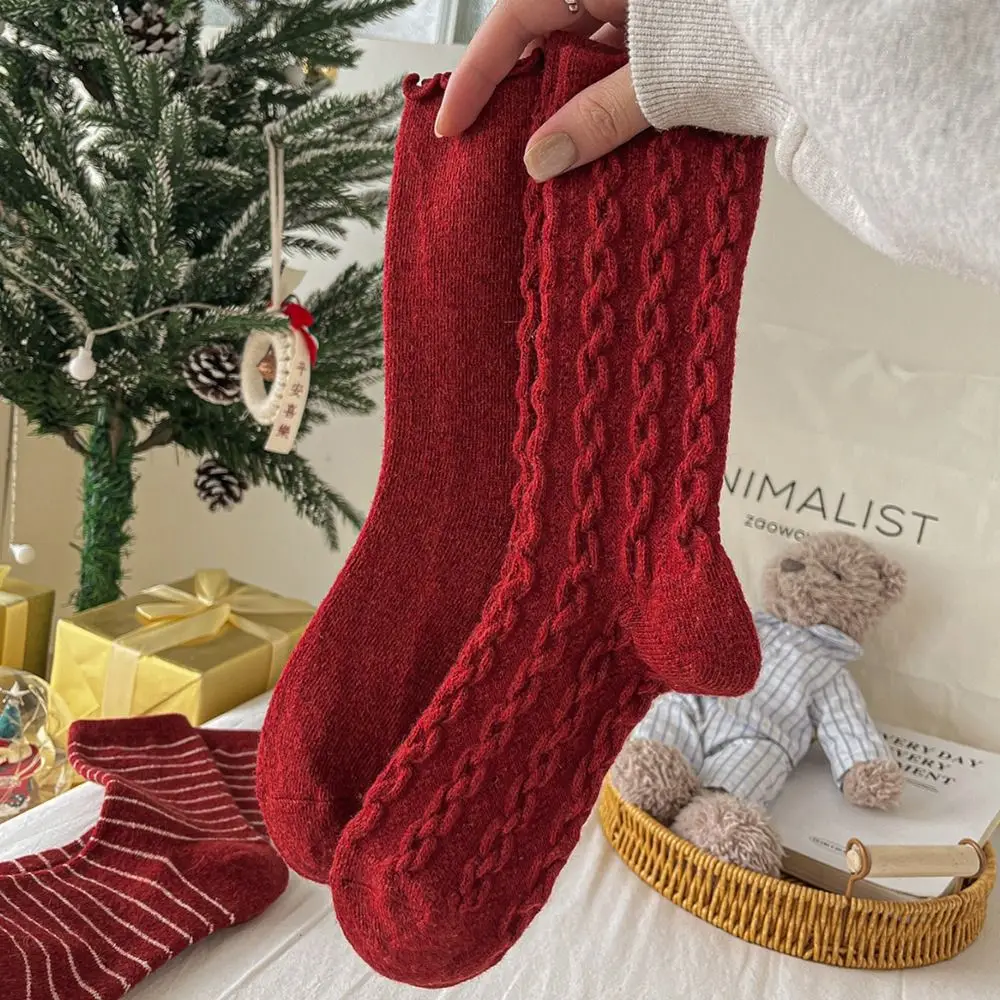 Gift Wool New Year Christmas Socks Sweet Lucky Red Socks Breathable Autumn Winter Female Hosiery New Year