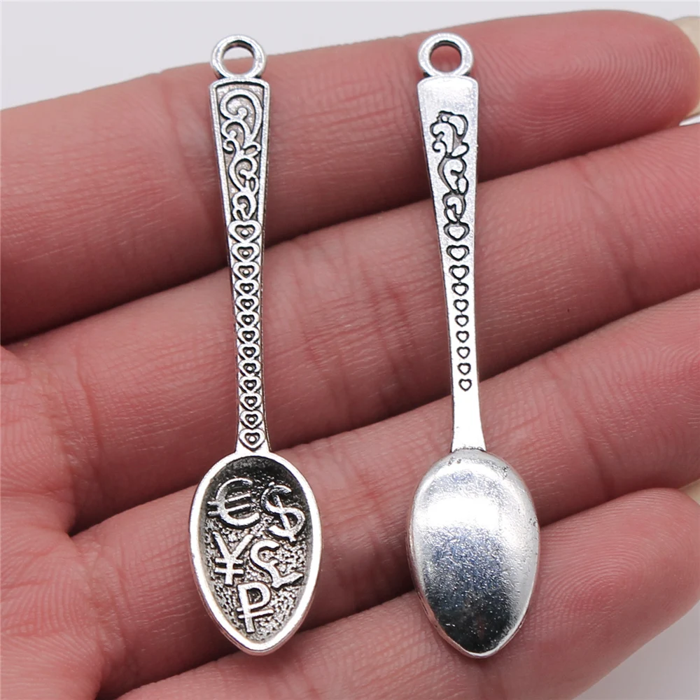 WYSIWYG 4pcs/lot Jewelry Making Diy Handmade Craft Charms Antique Silver Color 12x57mm Rich Spoon Pendant