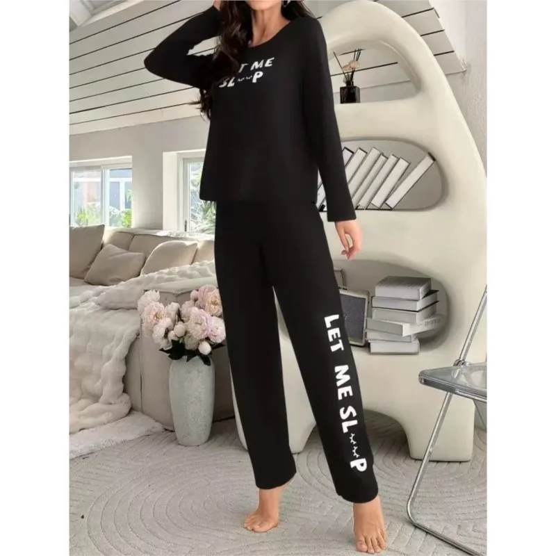 

Women's Letters Print Pajamas Set Comfortable Long Sleeve Top And Trousers Women's Pajamas Set