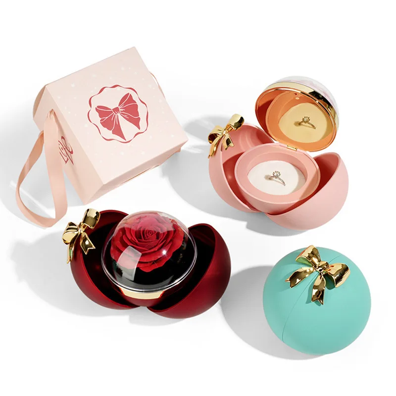 Hot selling Valentines Day Gift Bow Shaped Spherical Jewelry Box With Eternal Rose For Girl Wife Women Birthday Christmas Gifts - view 3