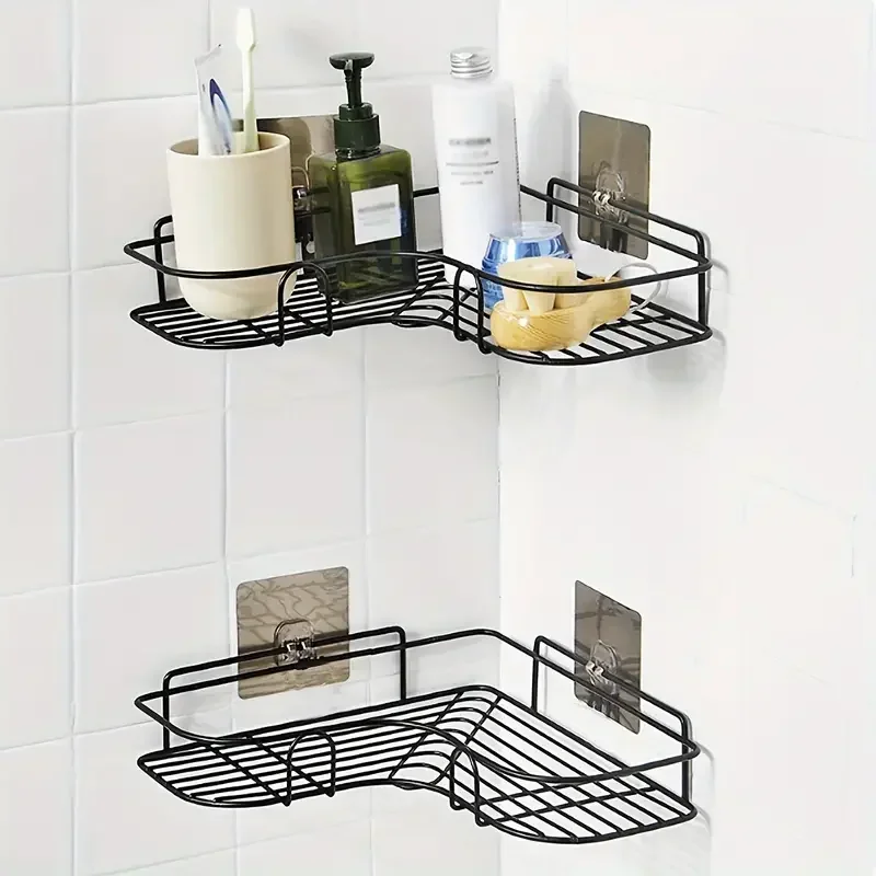

1pc Wall Mounted Bathroom Storage Rack Punch-free Bathroom Shelf Triangle Storage Rack Bathroom Accessories