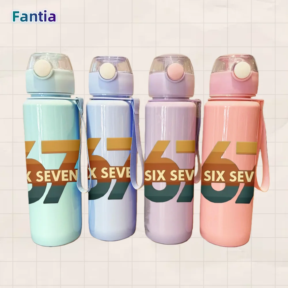 

3D Printed Cute Number-"Six Seven"with Silicone Straw BPA-Free 700ml Leakproof Portable Outdoor Plastic Kids Water Bottle