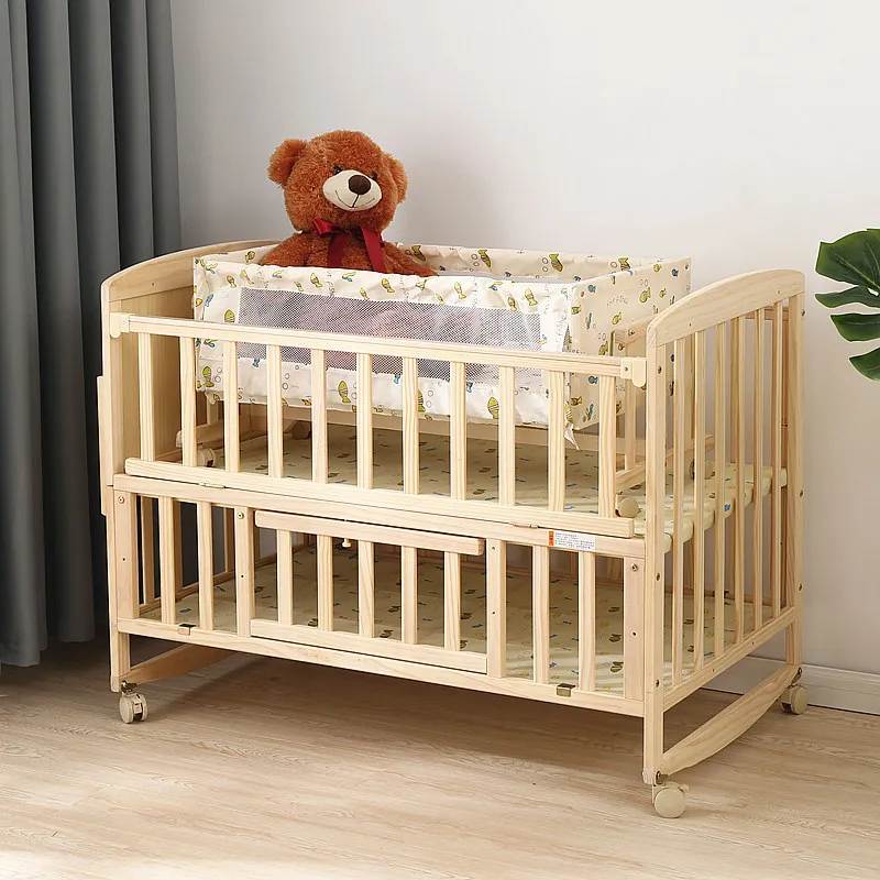 Factory Price Wooden Baby Cot Crib Bed With Storage Folding  Adjustable infant cot lit Furniture