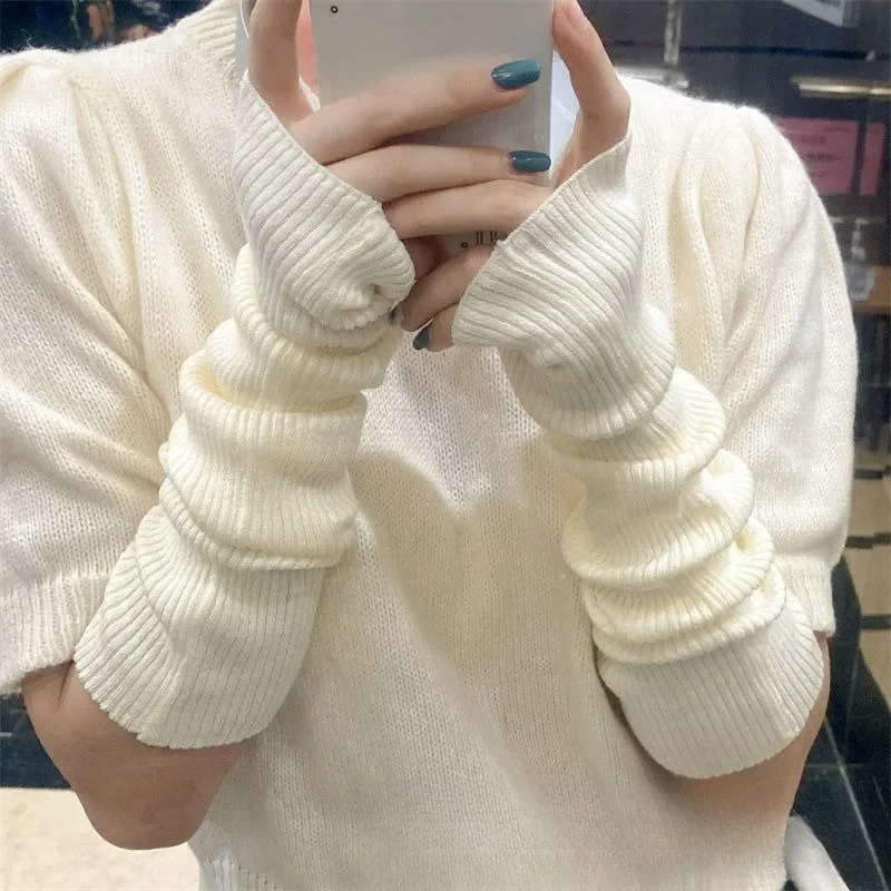 Y2K Guanti senza dita Guanti lavorati a maglia da donna Guanti anime cosplay Scaldamuscoli invernali Manicotti in maglia punk gotico Harajuku