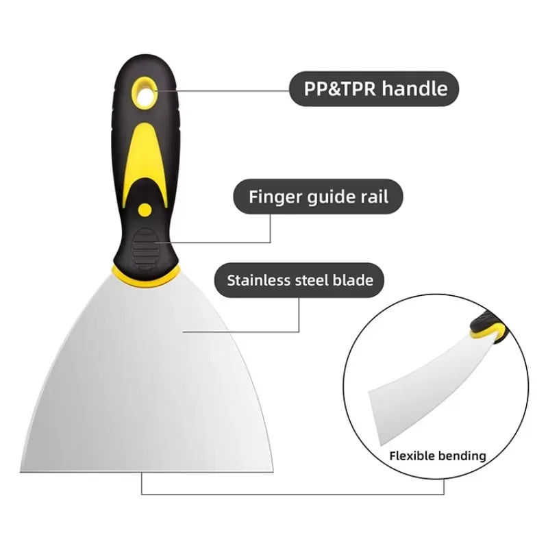 Blade Putty Knife 0.7mm Thickness Professional Painting Tool Wall Scraper Stainless Steel With Pp Tpe Handle Plastic 3 Years