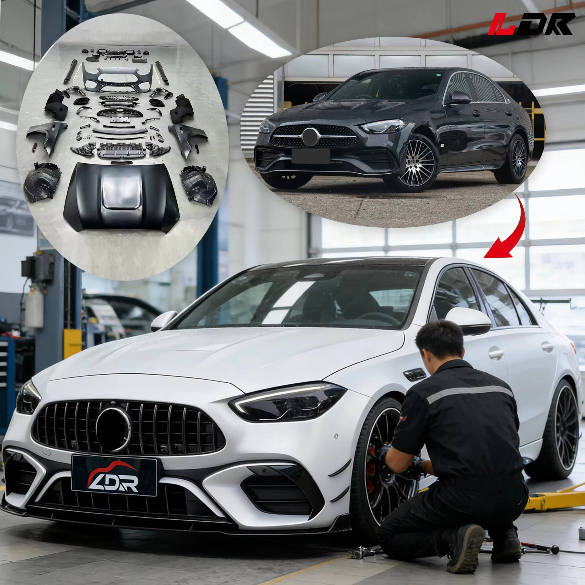 

Body Kit for Mercedes Benz C-class W206 2022+ Upgrade to C63 2025 AMG New Arrival Wide Style Factory Direct with Bumper Hood