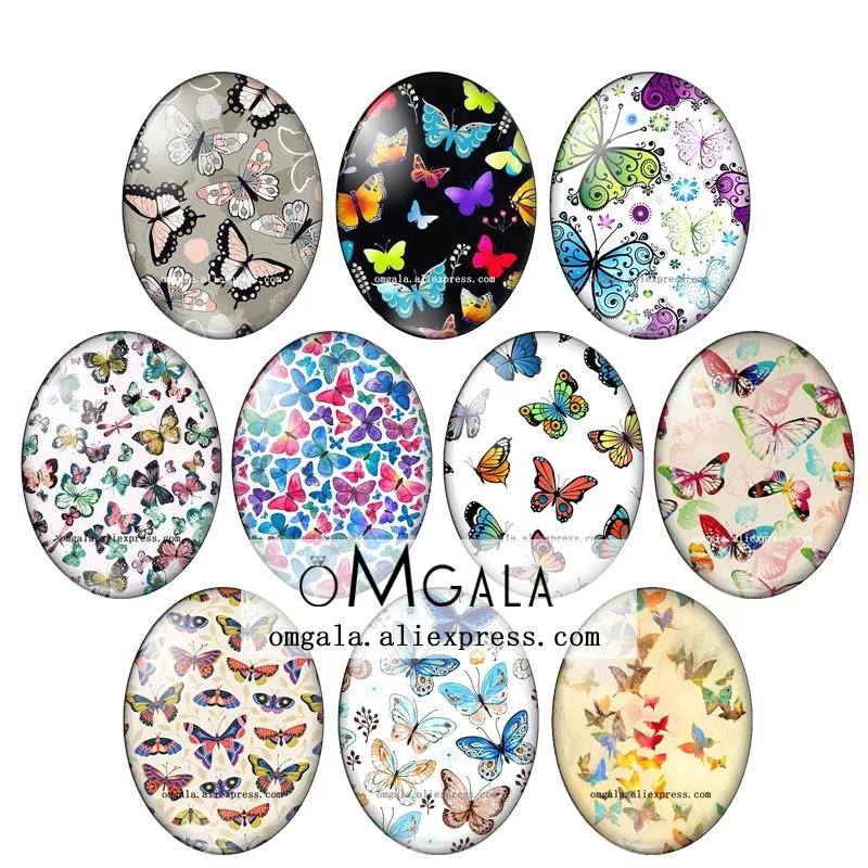 Beautiful Watercolor Butterfly Art Paintings 13x18mm/18x25mm/30x40mm Oval photo glass cabochon flat back Making findings