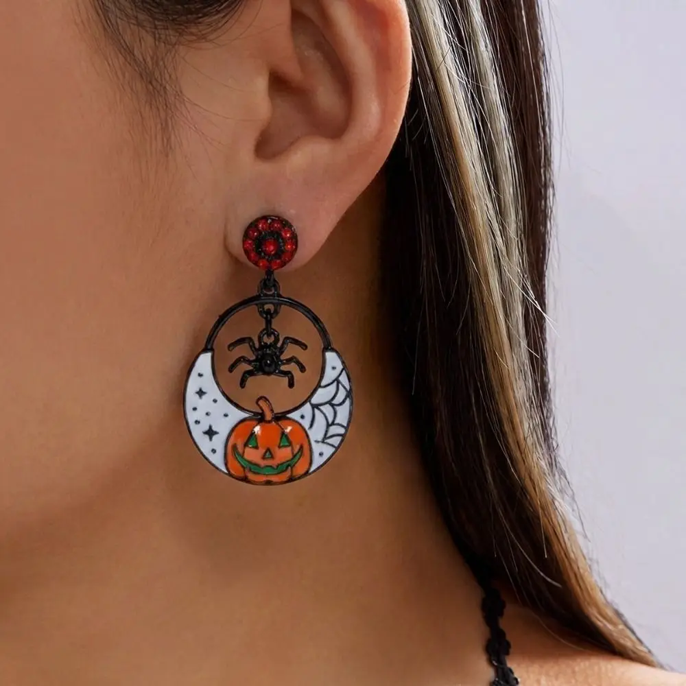 Alloy Material Halloween Earrings Long Tassel Design Dripping Oil Effect Spider Drop Earrings Ghost Drop Earrings Festival Wear