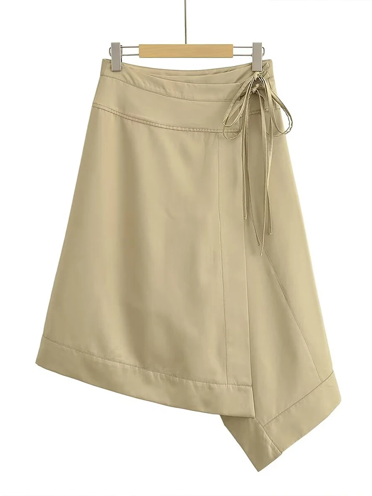 

European style new women's fashion versatile temperament wrap-around mid-waist sarong mid-length skirt