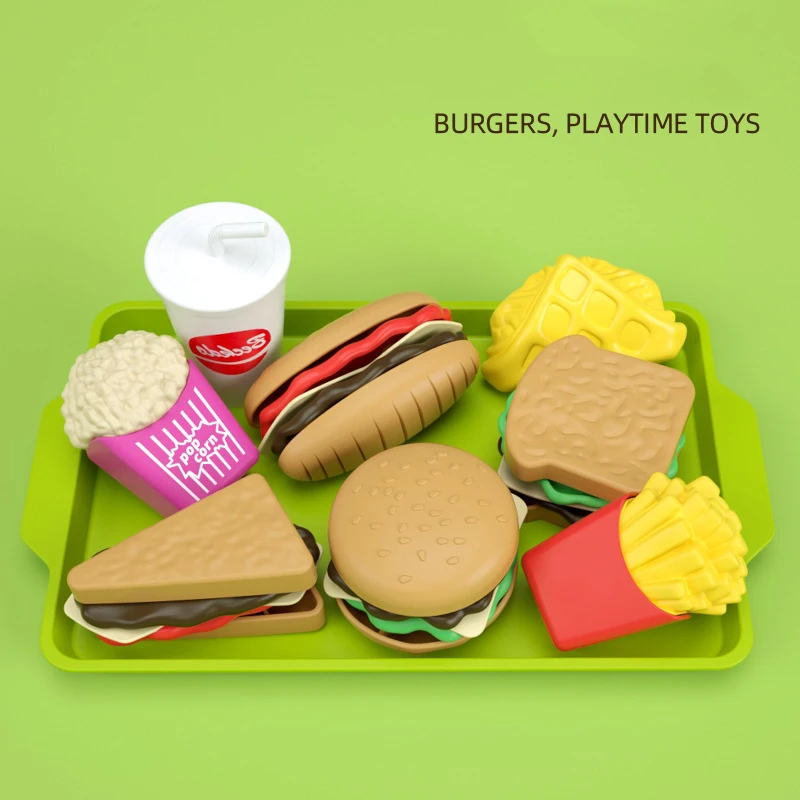 Children Kitchen Toys Hamburger Set Play House Mini Artificial Food Fries Plastic Models Pretend Play Kids Educational Toy Gifts