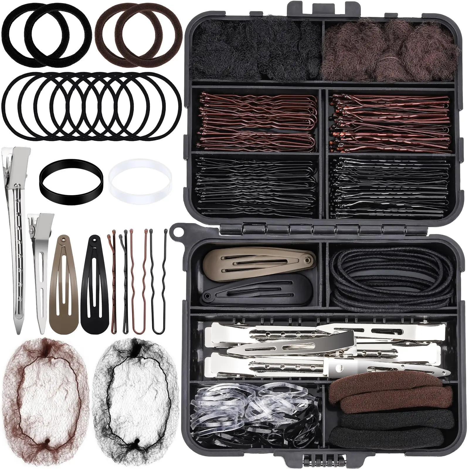 Set di stoccaggio per accessori per capelli da 163 pezzi: strumenti per acconciature portatili fai-da-te all-in-one, kit per capelli per spettacoli di danza