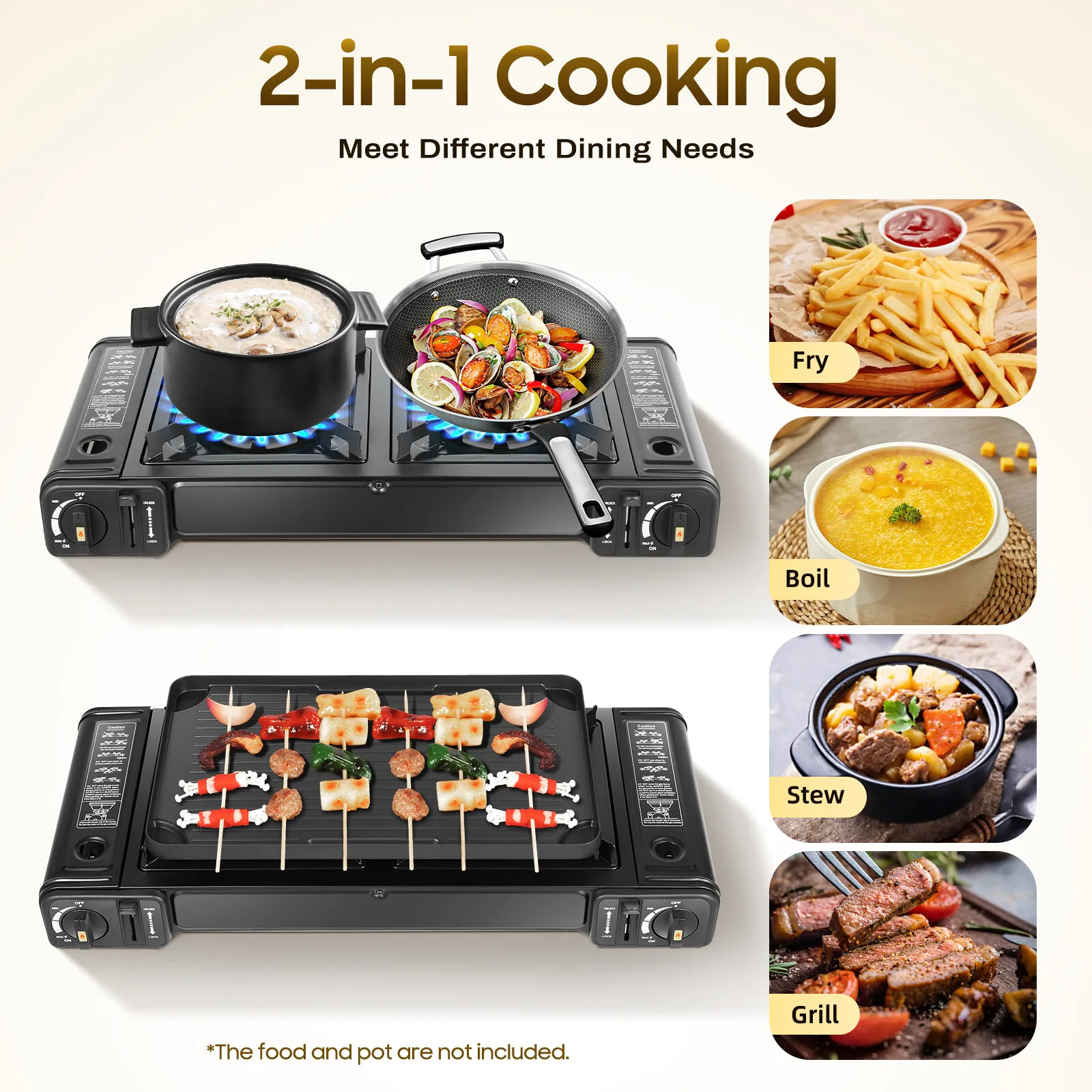 

2 Burners Camping Stove Black Portable Camping Stove W/Grill Tray Hiking Camping