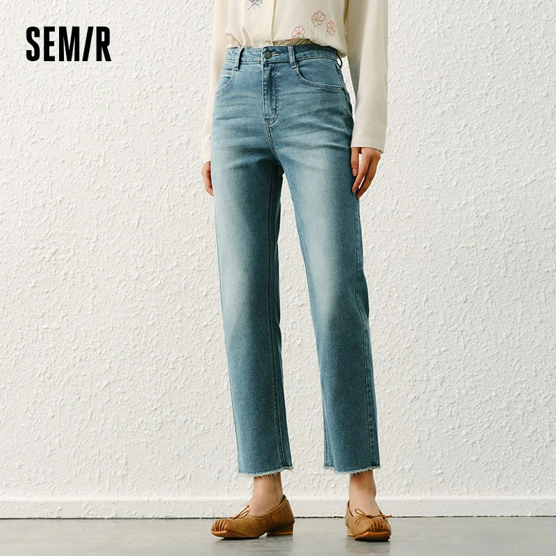 Semir Jeans Women Straight Tube Trousers 2025 New Spring Fringed Cropped Trousers Street Style