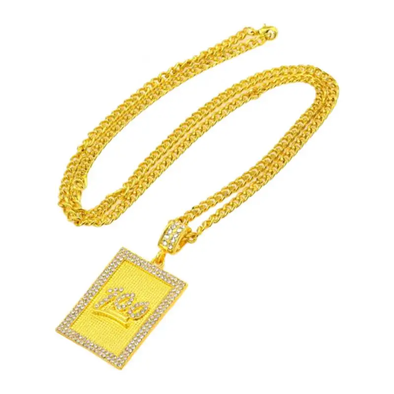

Fashion Hip Hop Golden Crystal Score 100 Rectangular Long Chain Necklace Men