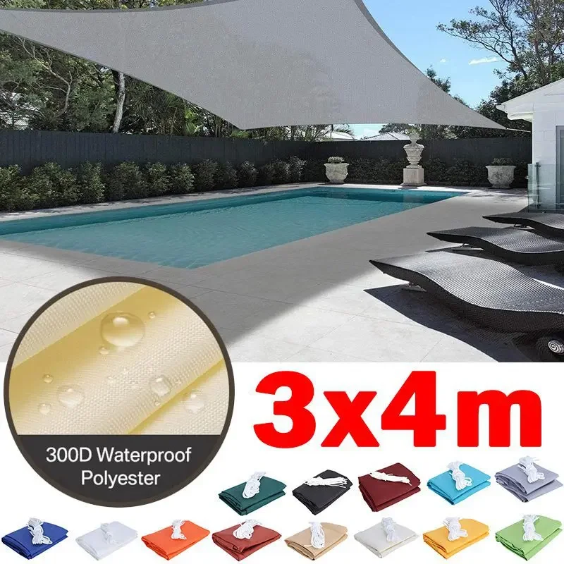 3x4m Rectangular Sun Sail Waterproof Sun Shelter Weather Protection Canopy UV Protection for Patio Balcony Garden Awning
