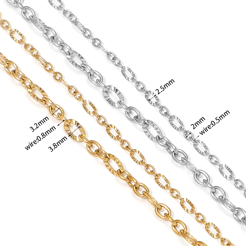 2 Meter vergoldete Edelstahl-Kabelketten im 3:1-Verhältnis für DIY-Halsketten, Schmuckherstellung, Armbänder, Fußkettchen und Zubehör – Detail 1