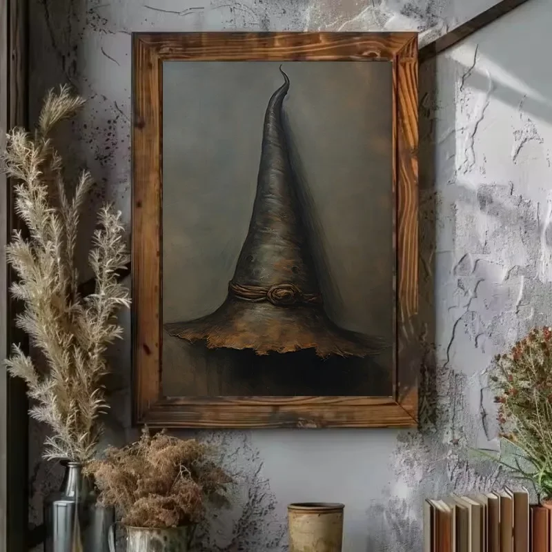 Multiple sizes 1pc frameless Canvas Painting,Vintage Gothic Witch Black Cat Bat Pumpkin Spider Wizard Broomstick Halloween Poste
