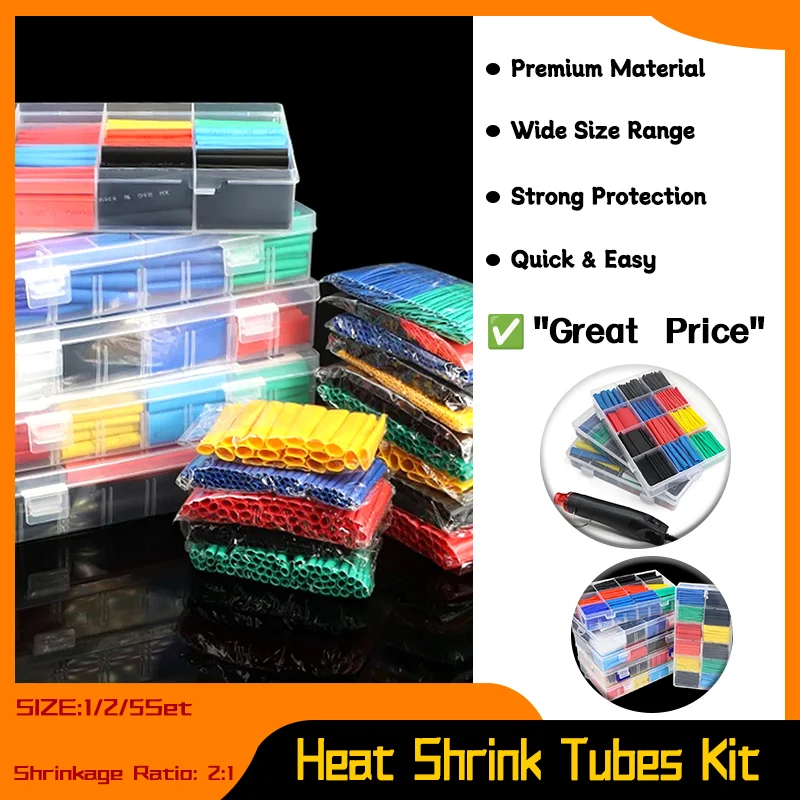 

1/2/5Set Heat Shrink Tubing Wrapping kit 2:1 Shrinkable Wire Shrinking Wrap Tubing Wire Connect Cover Protection Sleeving