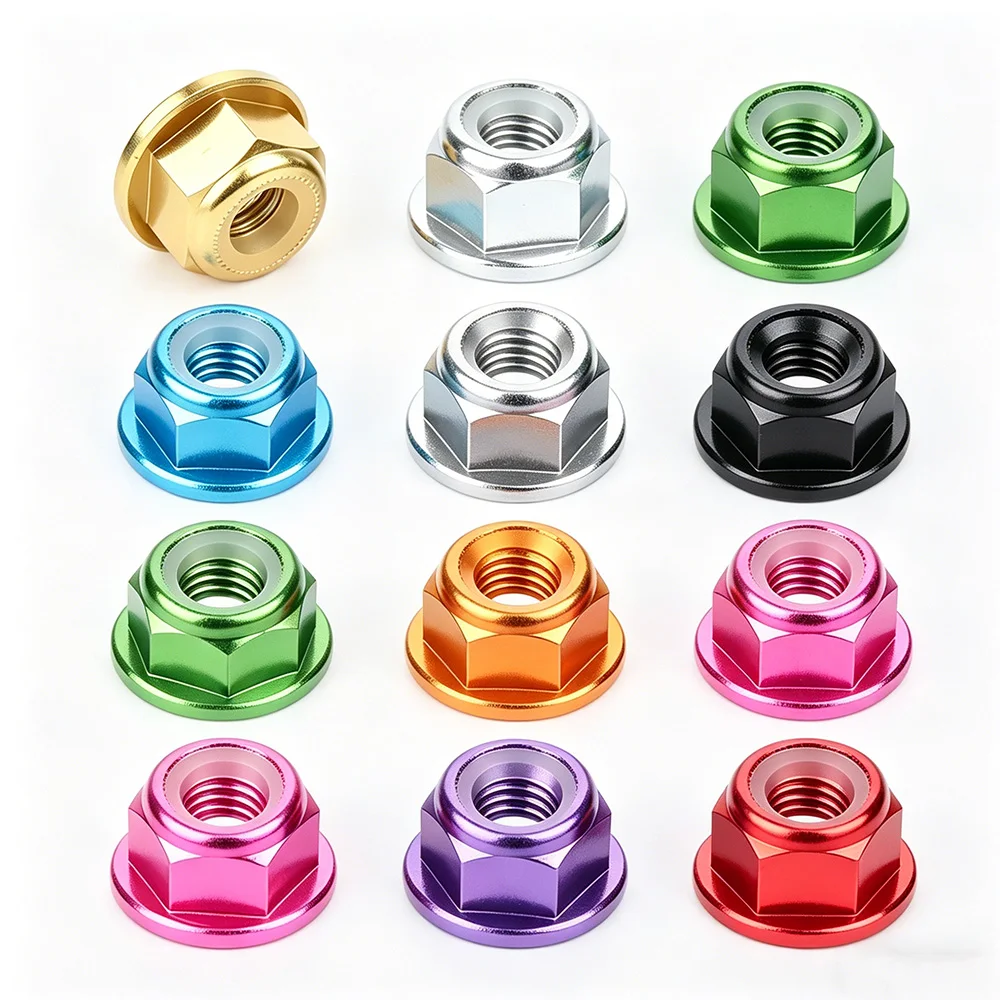 Aluminiumlegierung Flansch-Sicherungsmutter M2M2.5M3M4M5M6M8 Eloxierte Farbige Nylon-Einsatz Selbstsichernde Lockmuttern für RC FPV Racing Drohnen