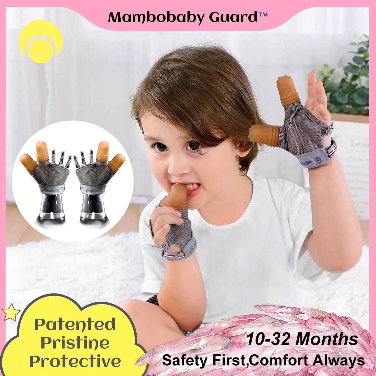

Mambobaby Baby Anti-Bite Gloves With Silicone Finger Cots Stop Hand Biting Prevent Fingers Sucking Nail Bite Protection Teacher