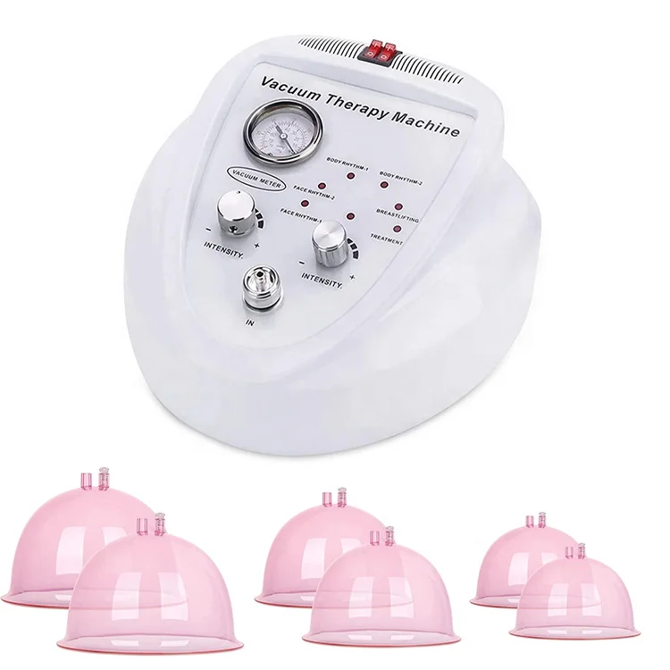 Electric Vacuum Therapy Cupping Machine Buttock Lifting Device Breast Enlargement Strong Suction 73kPa 6PCS Plastic Vacuum Cups