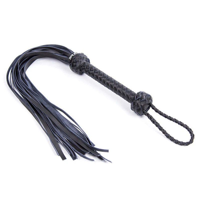 71CM Genuine Leather Horse Whip,Flogger Bull Whip Cowhide Horse Riding Whip Handle with Wrist Strap