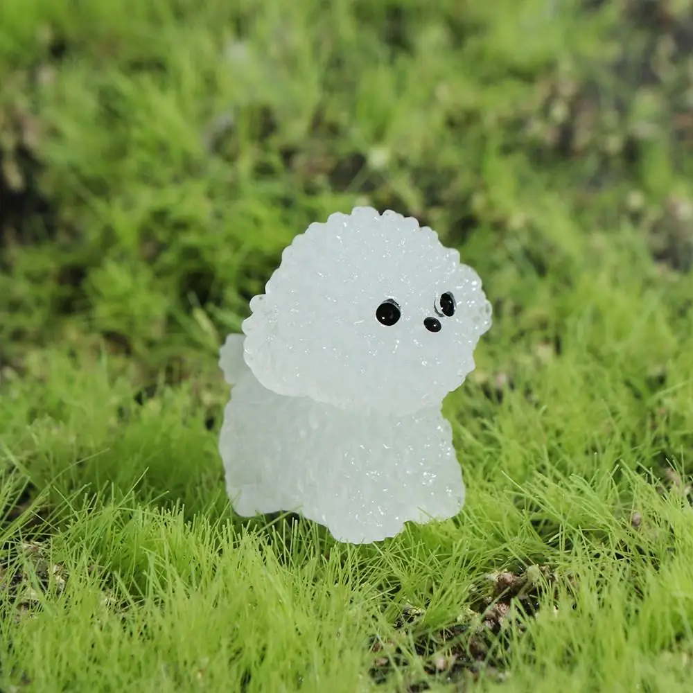 Cartoon Noctilucent Dog Figurines Handmade Realistic Mini Luminous Poodle Dog Figurines Resin Funny Micro Landscape Decoration