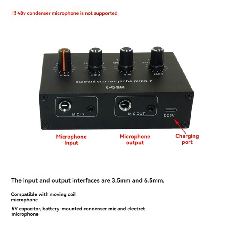 New MEQ-3 3-Segment Equalizer Tone Treble Mid Bass Adjust Computer Game Headset Ear Amplifier Audio Signal Preamplifier