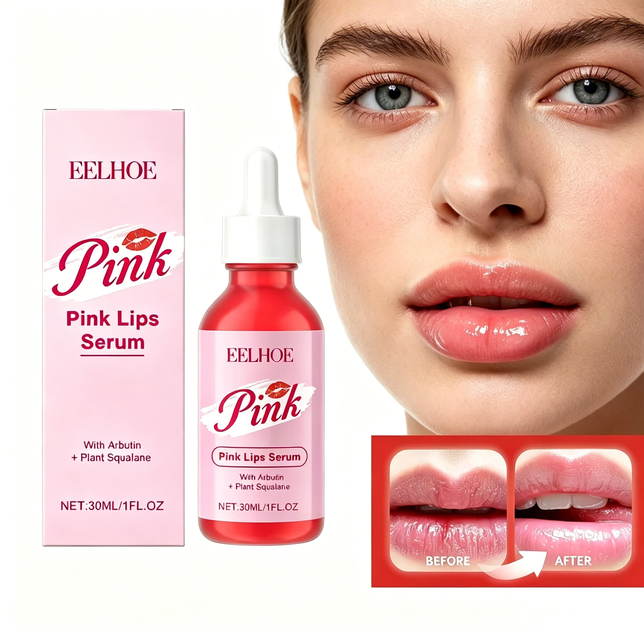 Sérum Labial Rosa, Óleo Essencial para Aumento de Volume Labial, Clareador de Lábios Escuros, Remove Pele Morta, Linhas Labiais, Hidratante, Essência 