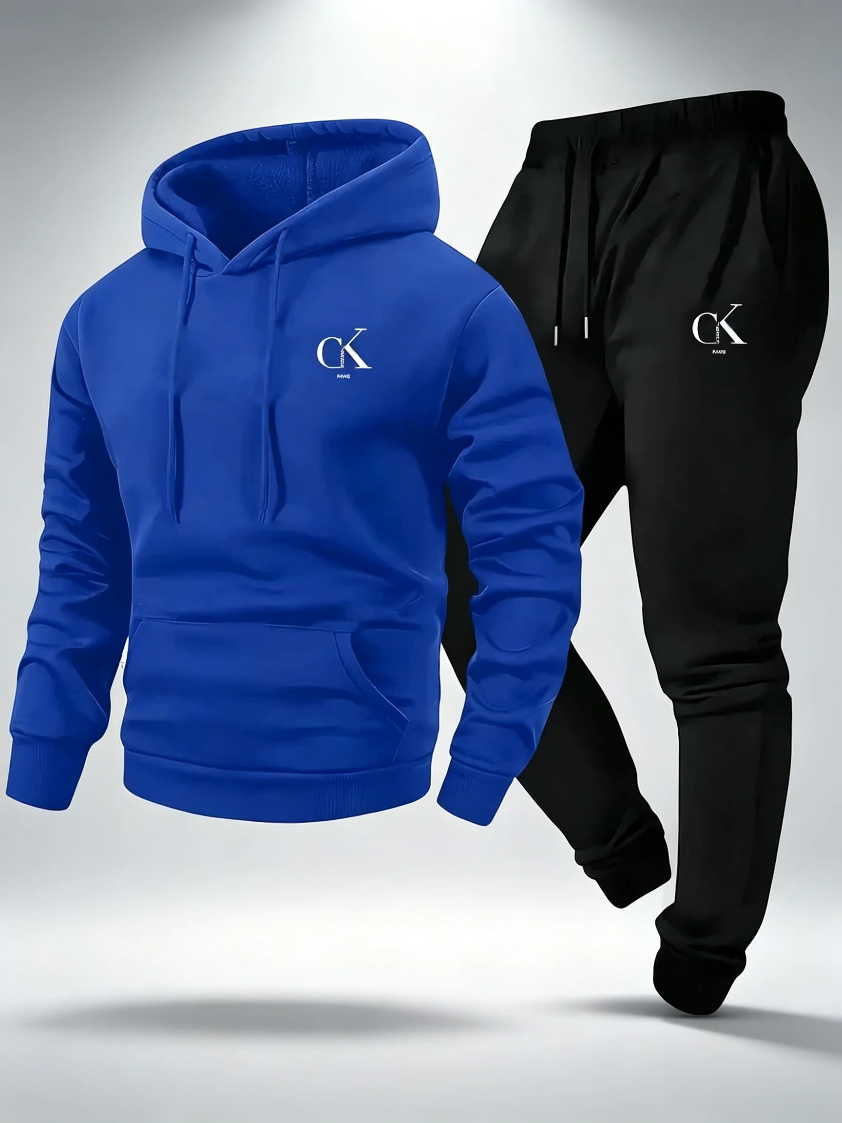 Men Women Casual Loungewear 2‑Piece Set Hoodie Sweatpants Pockets Drawstring Hood Ribbed Waistband All‑Season Comfort Outfit