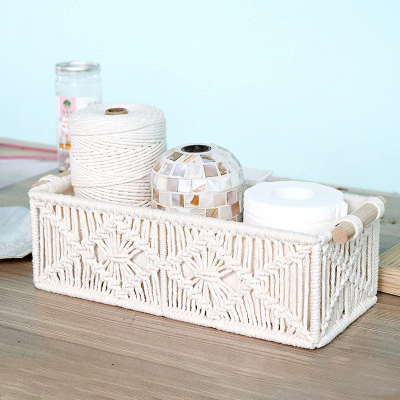 Macrame Storage Basket Boho Decor Baskets for Organizing  Countertop Toilet Paper Shelf Basket with Handle for Bathroom Bedroom