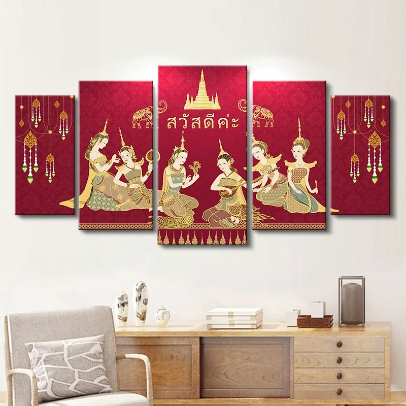No Framed 5Pcs Southeast Asian Style Thai Style Massage Picture Wall Art Home Decor Posters Canvas Painting Living Room