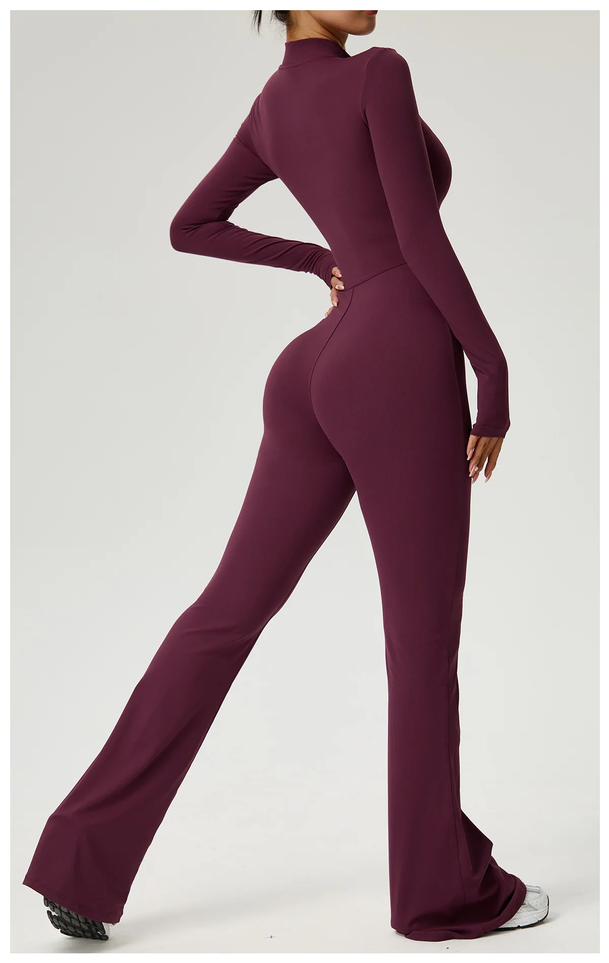Neuer Reißverschluss-Jumpsuit mit Schlaghose Damenkleidung Sportbekleidung Gym Yoga Sportsets Spandex Nylon Trainingssets Damen Trainingsanzug – Detail 13