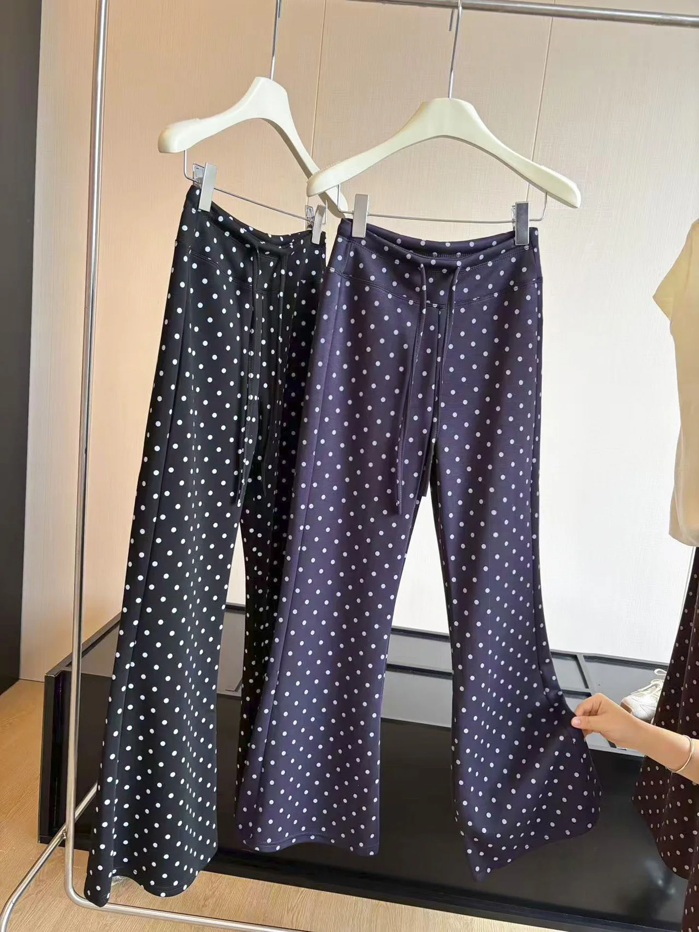 High Waist Casual Pants Women's Spring Autumn Fashion Checkered Micro Flared Design Polyester Fiber Commute Style Trousers