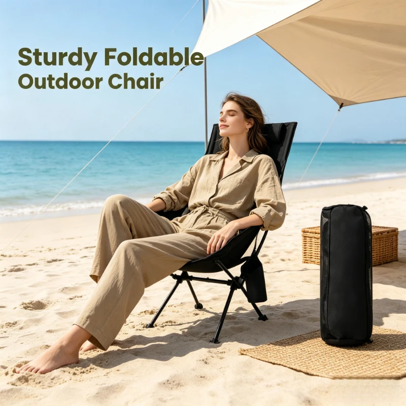 

Black High‑Back Aluminum Folding Camping Chair, Lightweight Portable Seat with Headrest for Outdoor Fishing Hiking