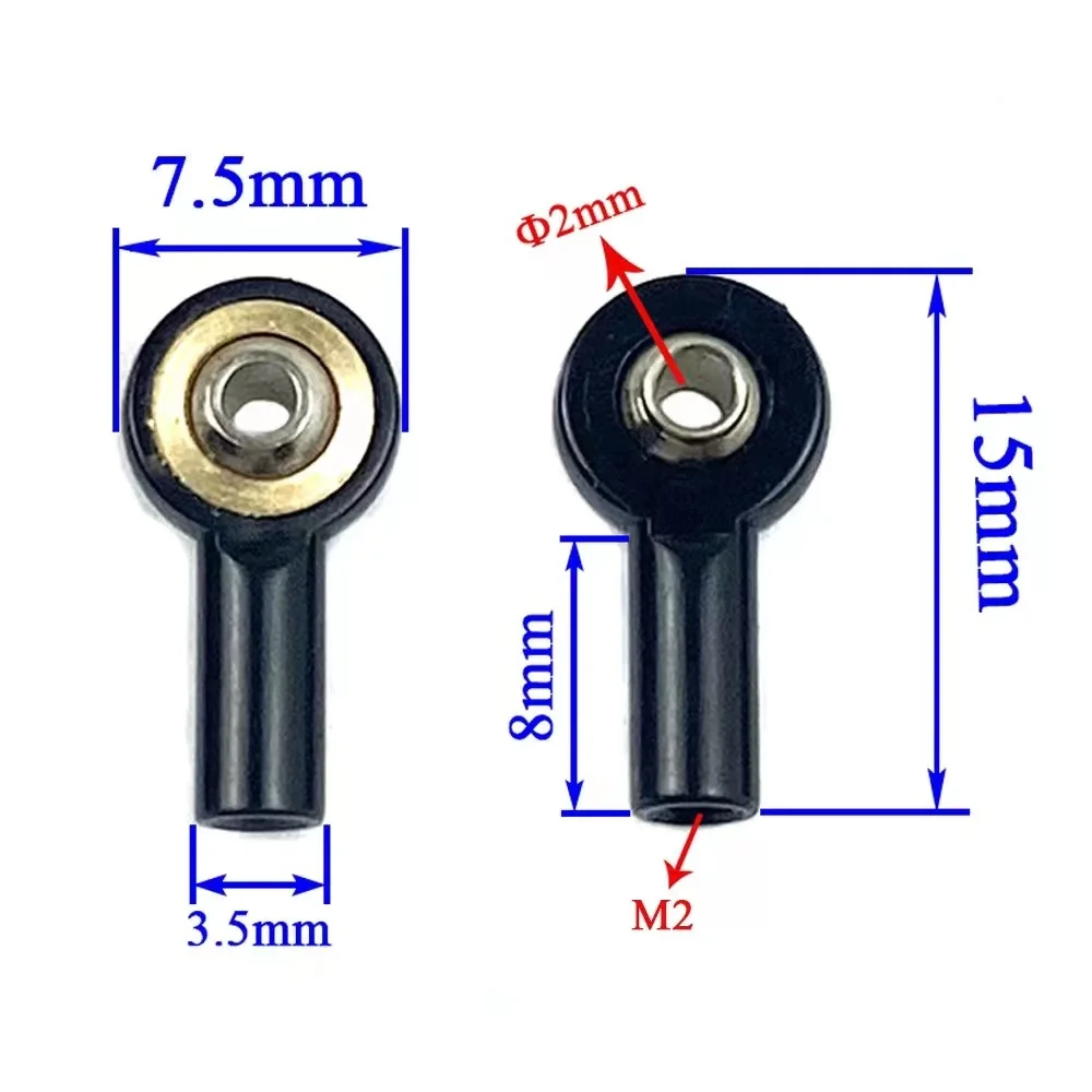 2pcs M2 Ball Joint Metal Universal Joint Ball Head Buckle Steering Pushrod Tie Rod End Mini Connecting Rods for RC Boats