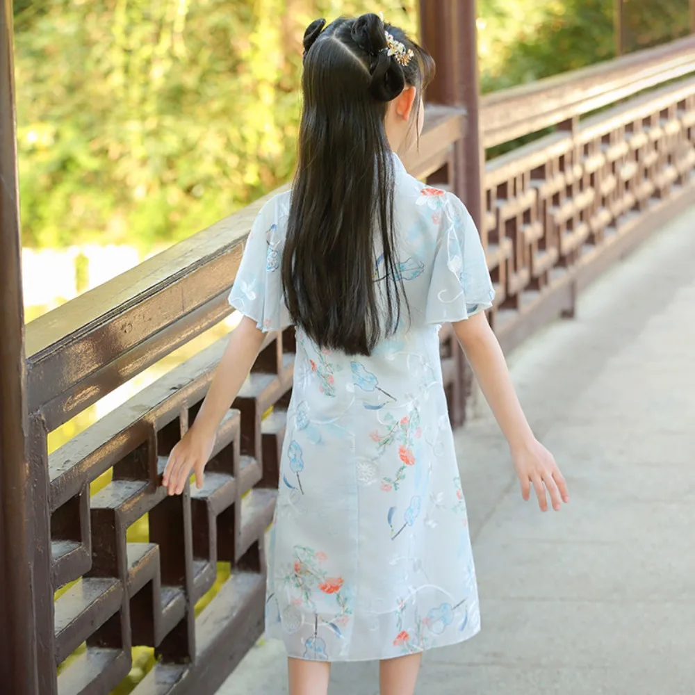 Princesa menina vestido vintage qipao verão crianças roupas estilo étnico crianças roupas hanfu cheongsams trajes de fadas cosplay
