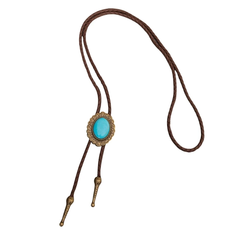 Western Bolo Tie for Men with Turquoises Pendant Leather Cord Necktie Necklace Dropship