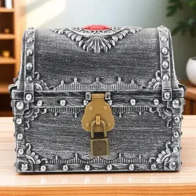 

Small Vintage Pirate Treasure Chest Plastic Durable Treasure Box with Lock Key Storage Keepsake Small Chest Vintage Box